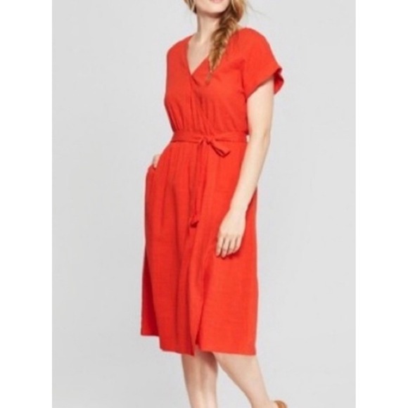Universal Thread Orange Red V Neck Wrap Midi Dress Short Sleeve boho classic XXL - Picture 1 of 7